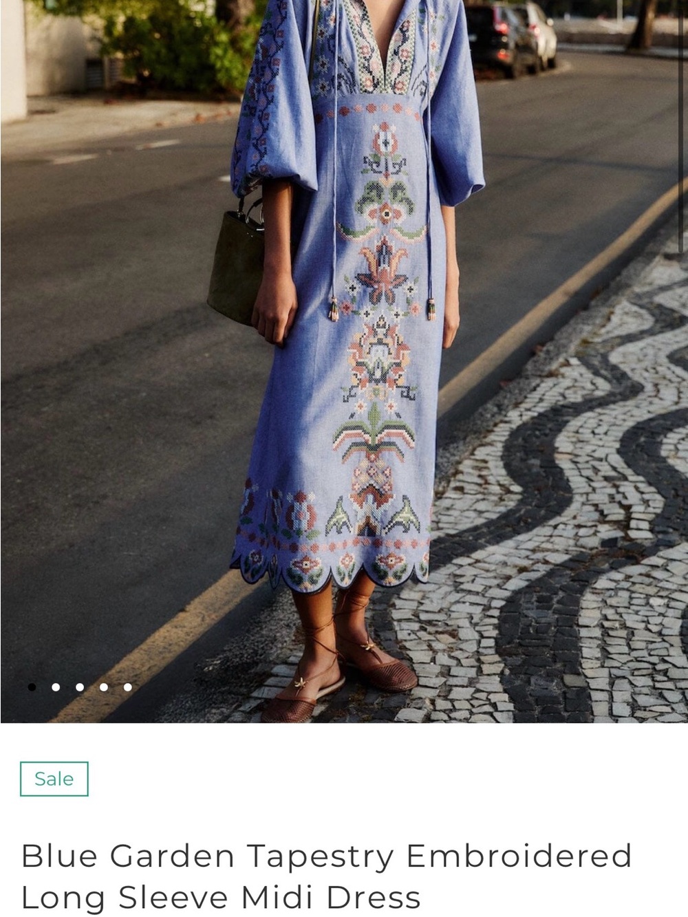 FARM Rio Lavender-Blue Embroidered Midi Dress